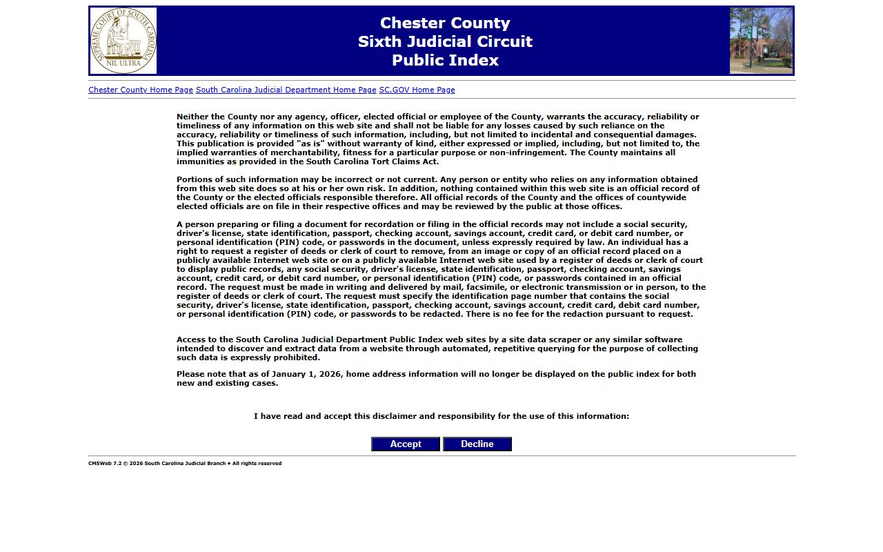Chester County court records after arrest Public Index search screen